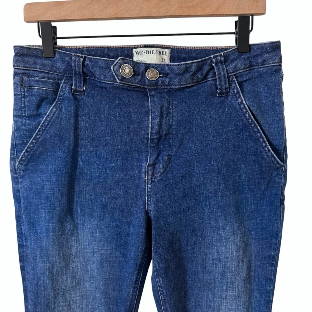Free People We The Free Varsity Blues Sim Boot Flare Mid Rise Jeans Size 31 - Picture 8 of 16